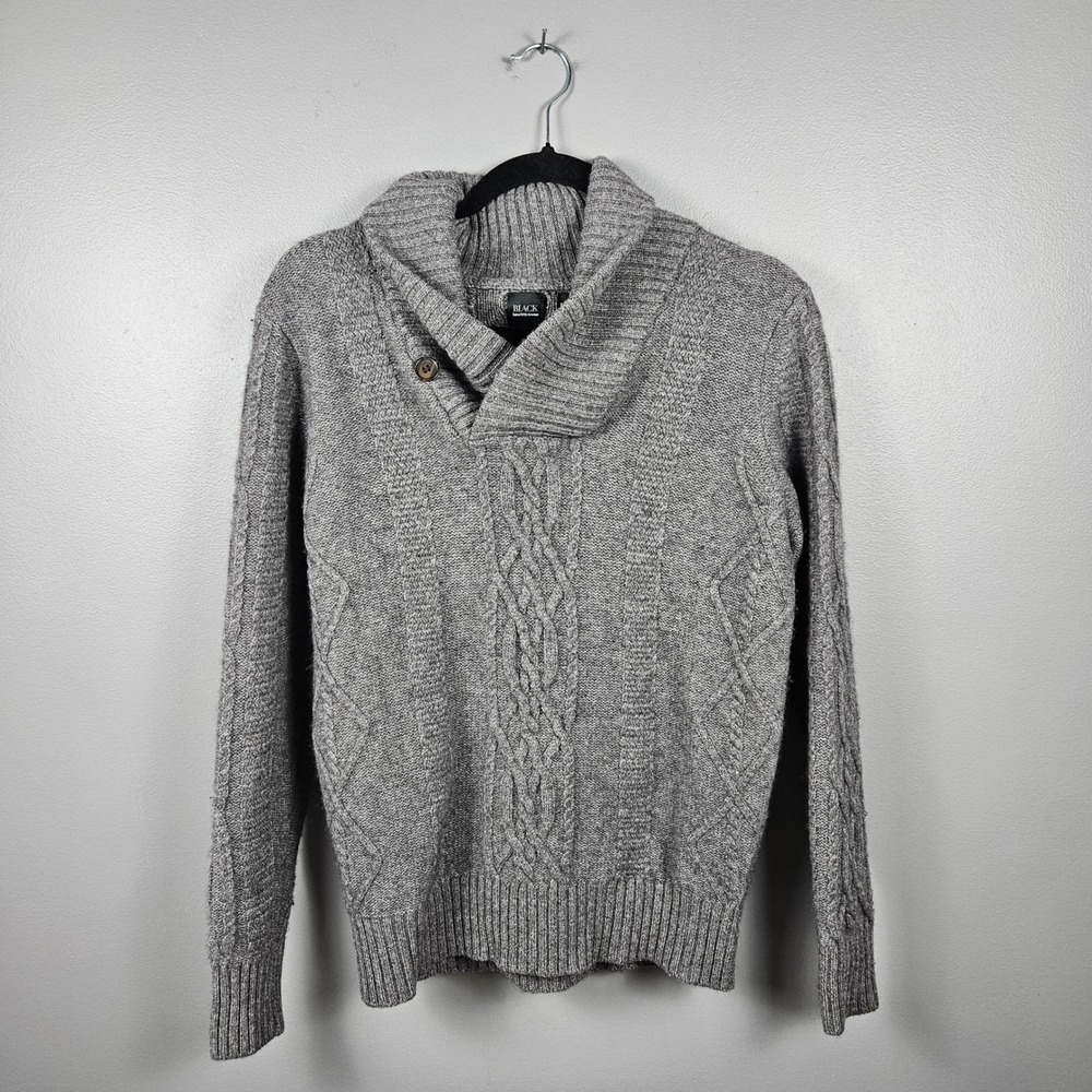 Black Saks Fifth Avenue Womens S‎ Cashmere Cable Knit Shawl Collar Sweater Gray